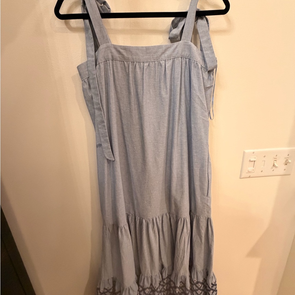 Rebecca Minkoff Light Blue Midi Dress with Patterned Hem Lucy Dress - Picture 4 of 5